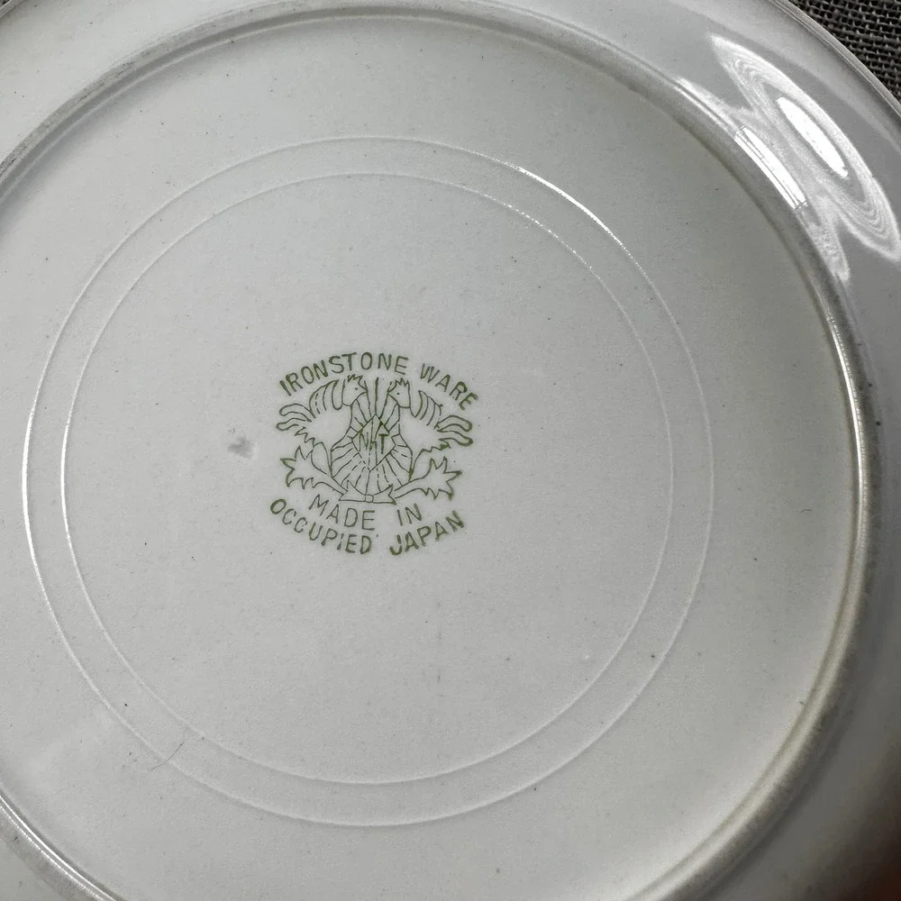Vintage Occupied Japan Ironstone Blue Willow Rim Soup Bowl Pair 7.5in Blue White